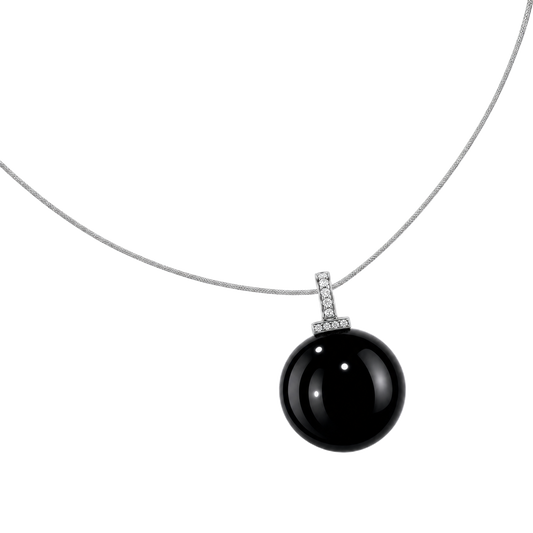 Black Obsidian interchangeable pendant necklace, angled transparent pendant close-up