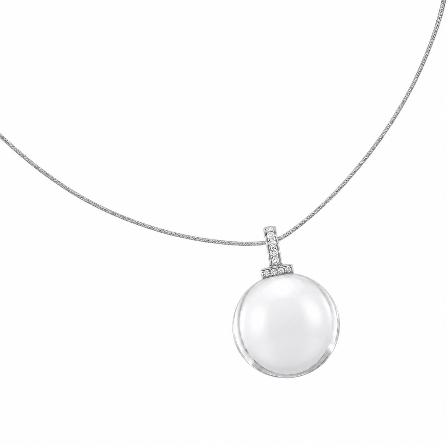 Clear quartz interchangeable pendant necklace, angled close-up on white background