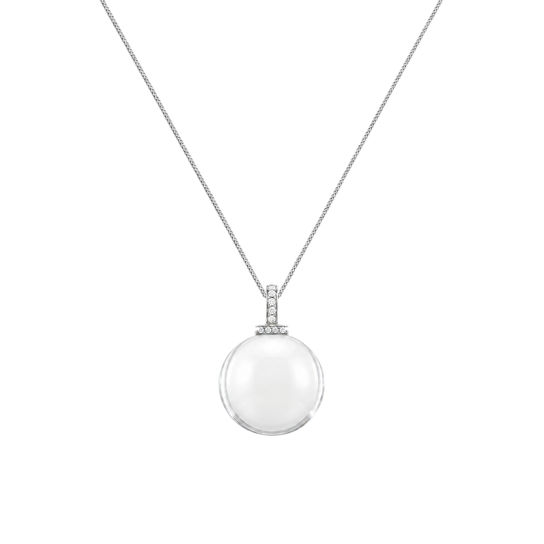 Clear quartz interchangeable pendant necklace, front transparent close-up