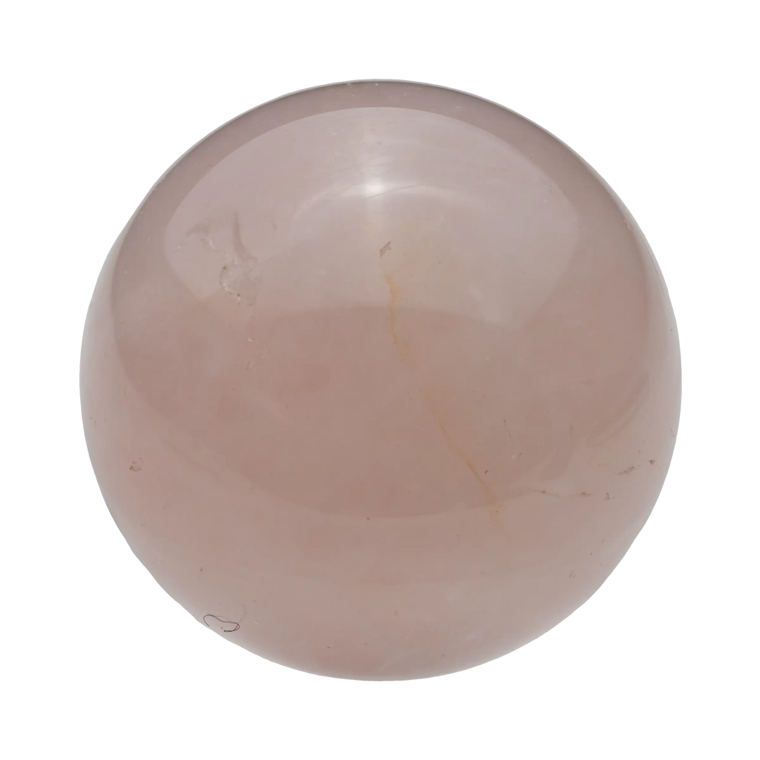 Gentle Madagascar Rose Quartz sphere, displaying its soft pink color and smooth, loving energy.