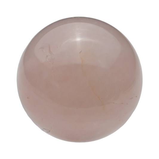 Gentle Madagascar Rose Quartz sphere, displaying its soft pink color and smooth, loving energy.