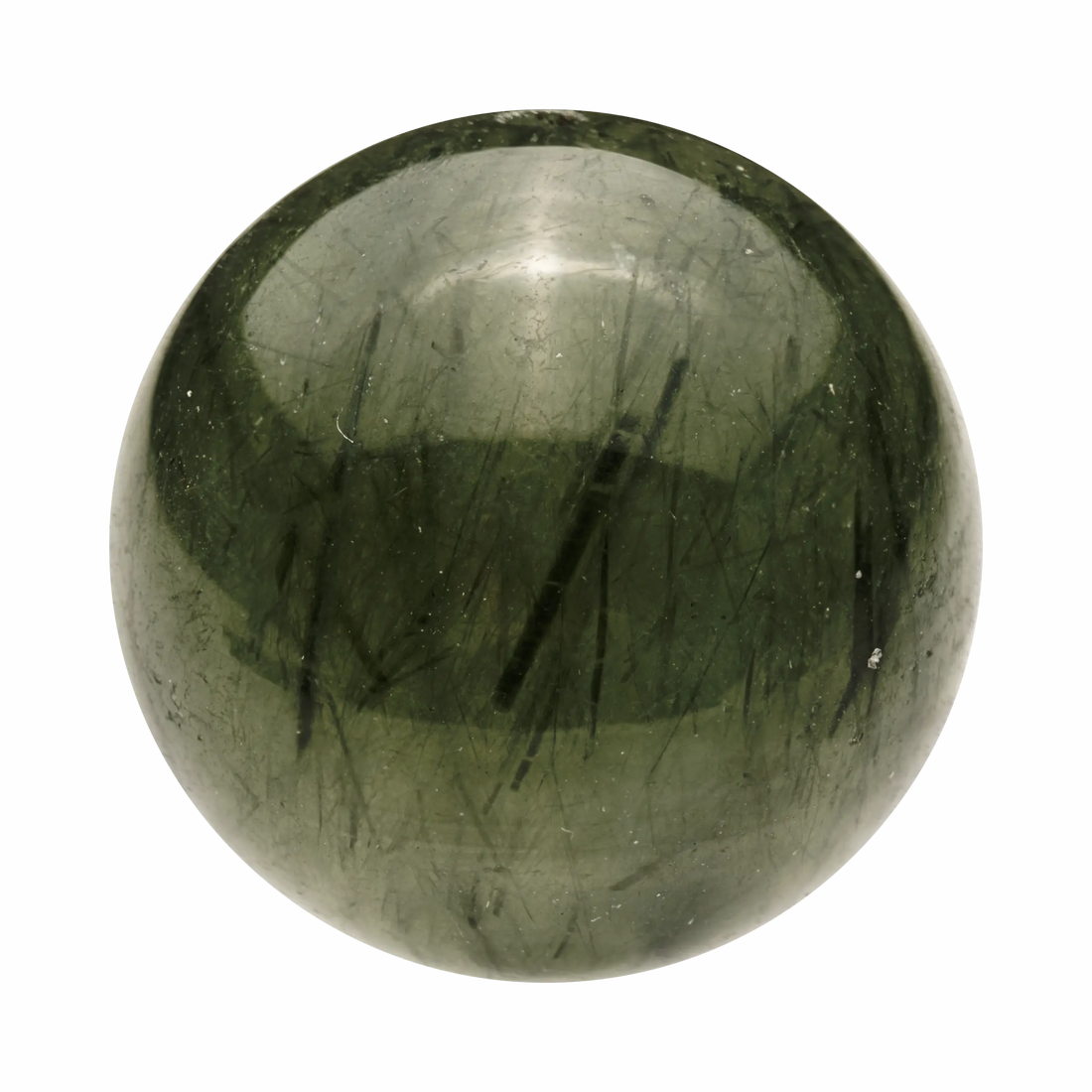 Exquisite Green Rutilated Quartz crystal, featuring delicate green needle inclusions within clear quartz.