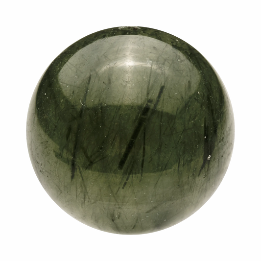 Exquisite Green Rutilated Quartz crystal, featuring delicate green needle inclusions within clear quartz.