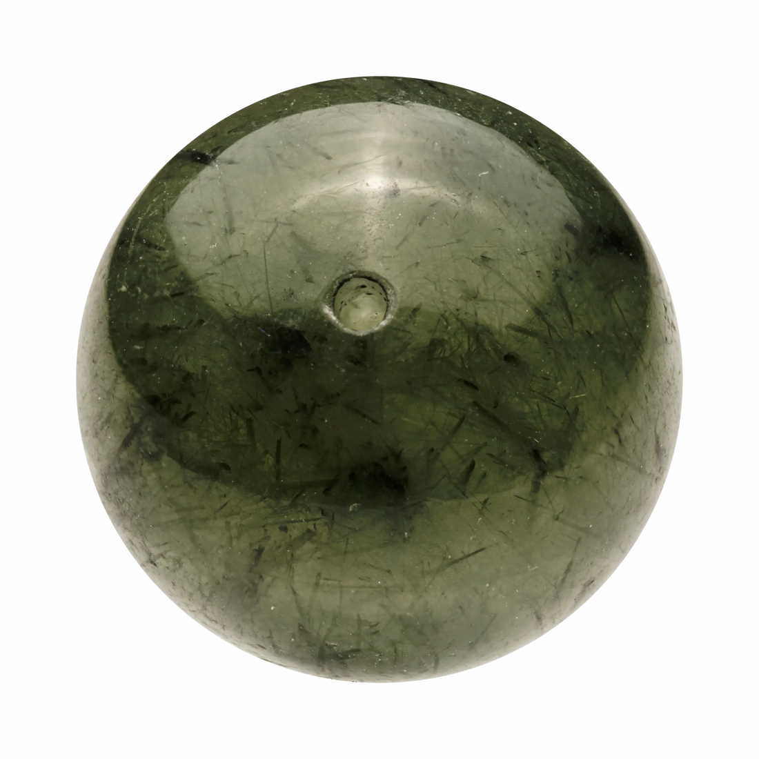 Polished Green Rutilated Quartz specimen, showcasing vibrant green rutile strands and exceptional clarity.