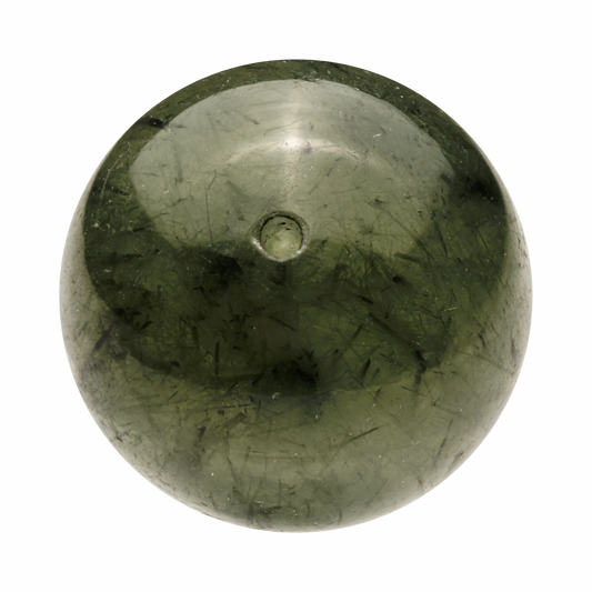 Polished Green Rutilated Quartz specimen, showcasing vibrant green rutile strands and exceptional clarity.