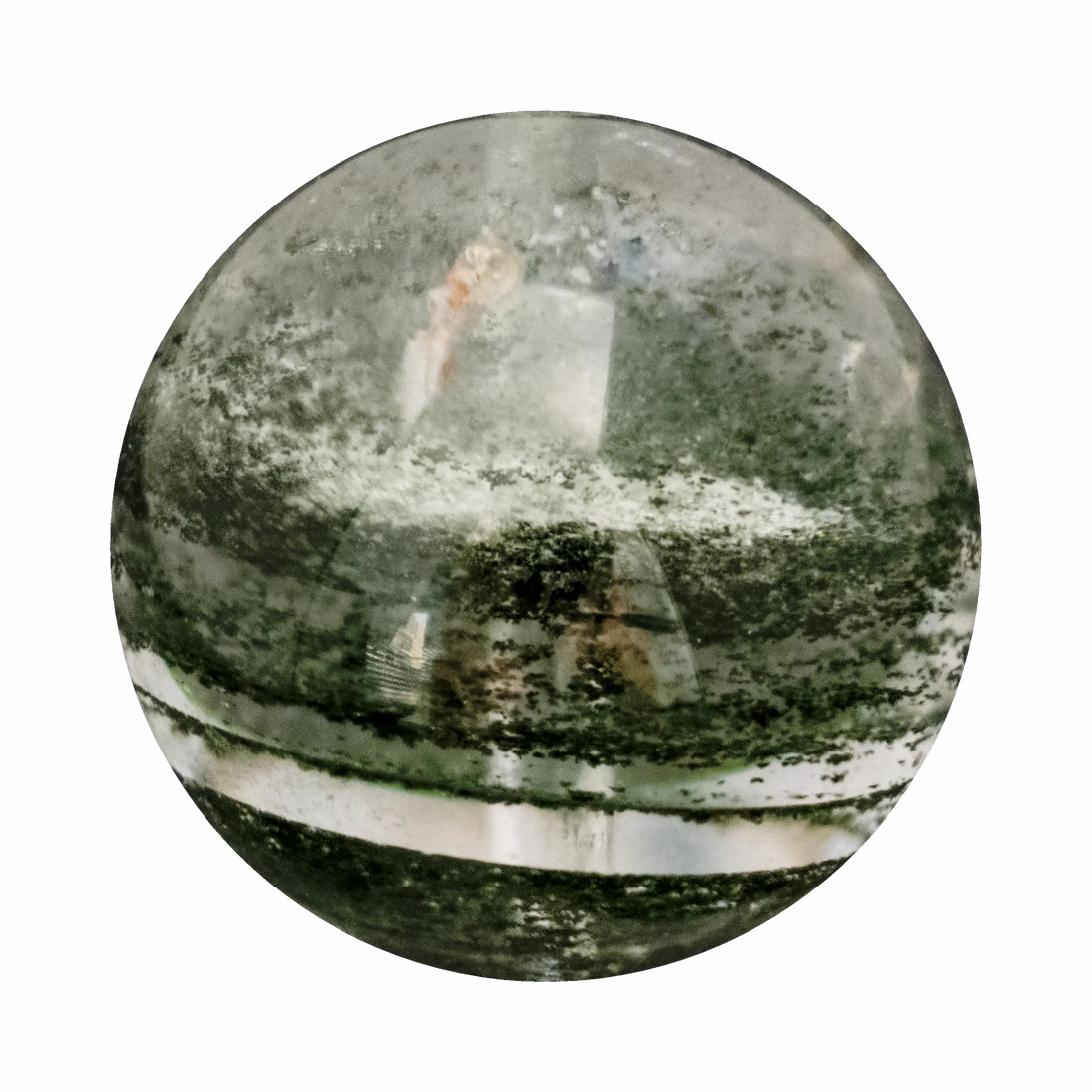 Captivating Starry Sky Green Phantom Quartz, with numerous small green inclusions resembling a night sky.