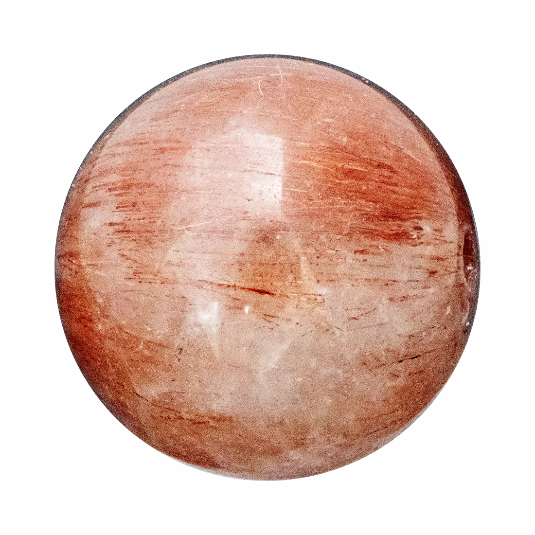 Polished Red Rutilated Quartz crystal, showcasing intricate red rutile strands against a clear background.