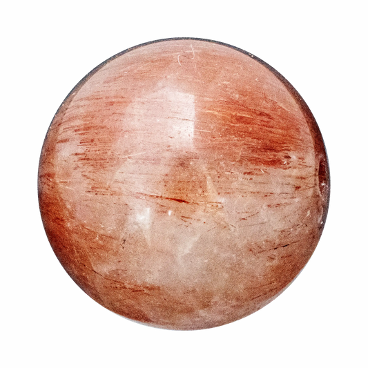 Polished Red Rutilated Quartz crystal, showcasing intricate red rutile strands against a clear background.