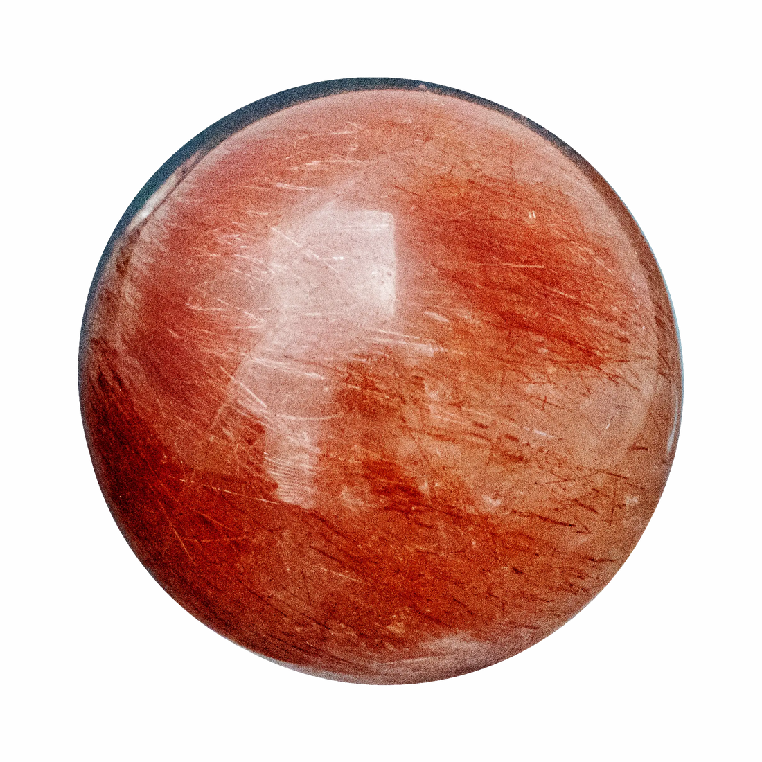 Vibrant Red Rutilated Quartz sphere, filled with fiery red needle inclusions for passion and energy.