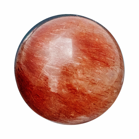 Vibrant Red Rutilated Quartz sphere, filled with fiery red needle inclusions for passion and energy.