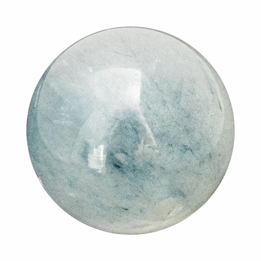Blue Rutilated Quartz sphere with delicate blue needle-like inclusions visible through a clear crystal body.