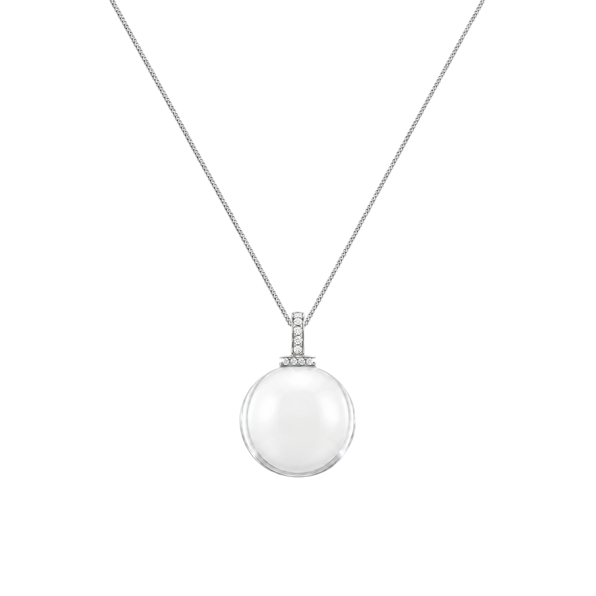 Clear quartz interchangeable pendant necklace, front transparent close-up