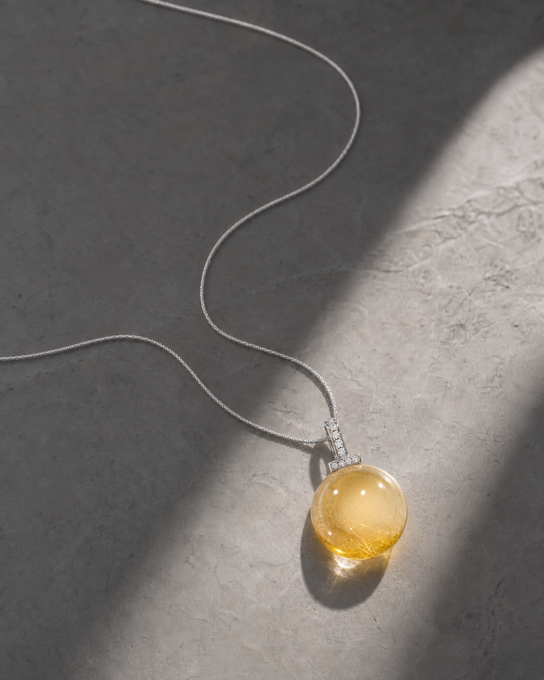 Citrine interchangeable pendant necklace, crystal still-life detail