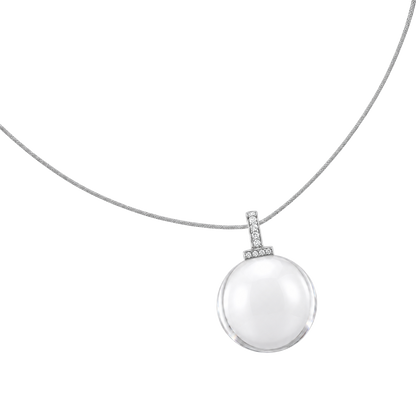 Clear quartz interchangeable pendant necklace, angled transparent close-up