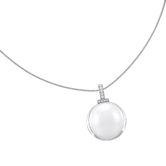 Clear quartz interchangeable pendant necklace, angled transparent close-up