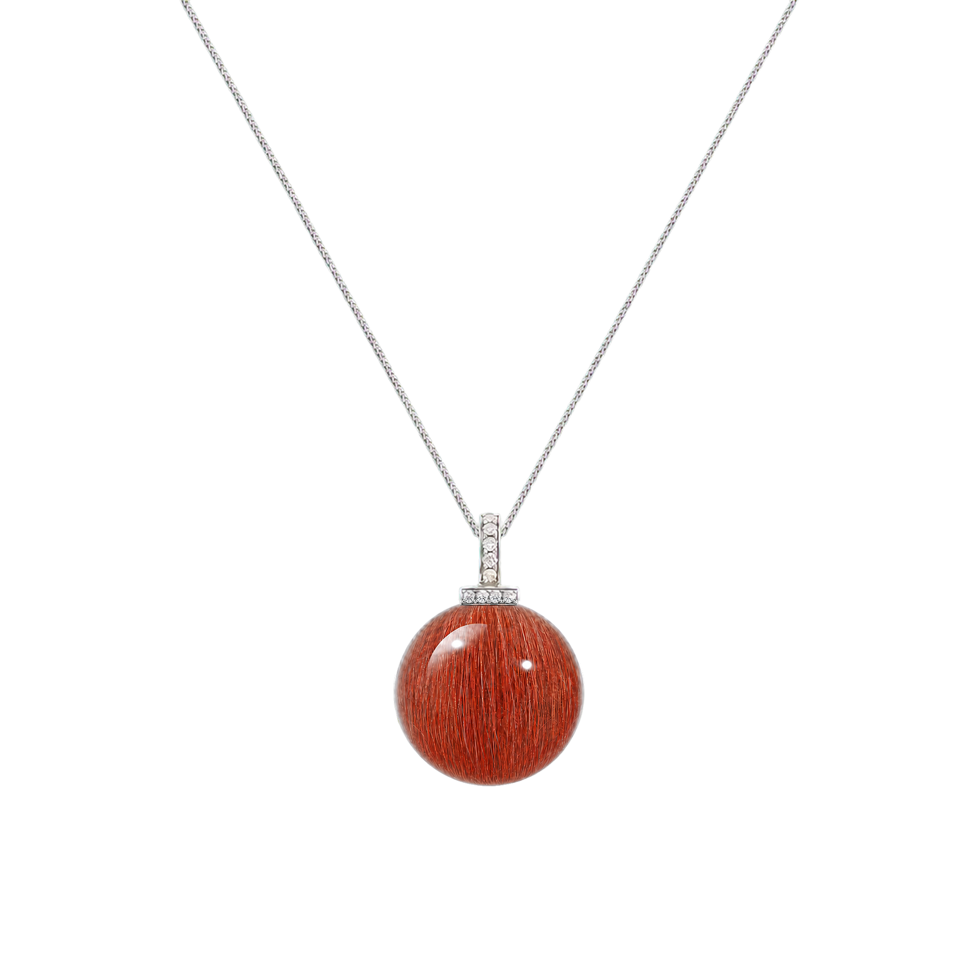 Red Rabbit Hair Quartz interchangeable pendant necklace, white-background product view