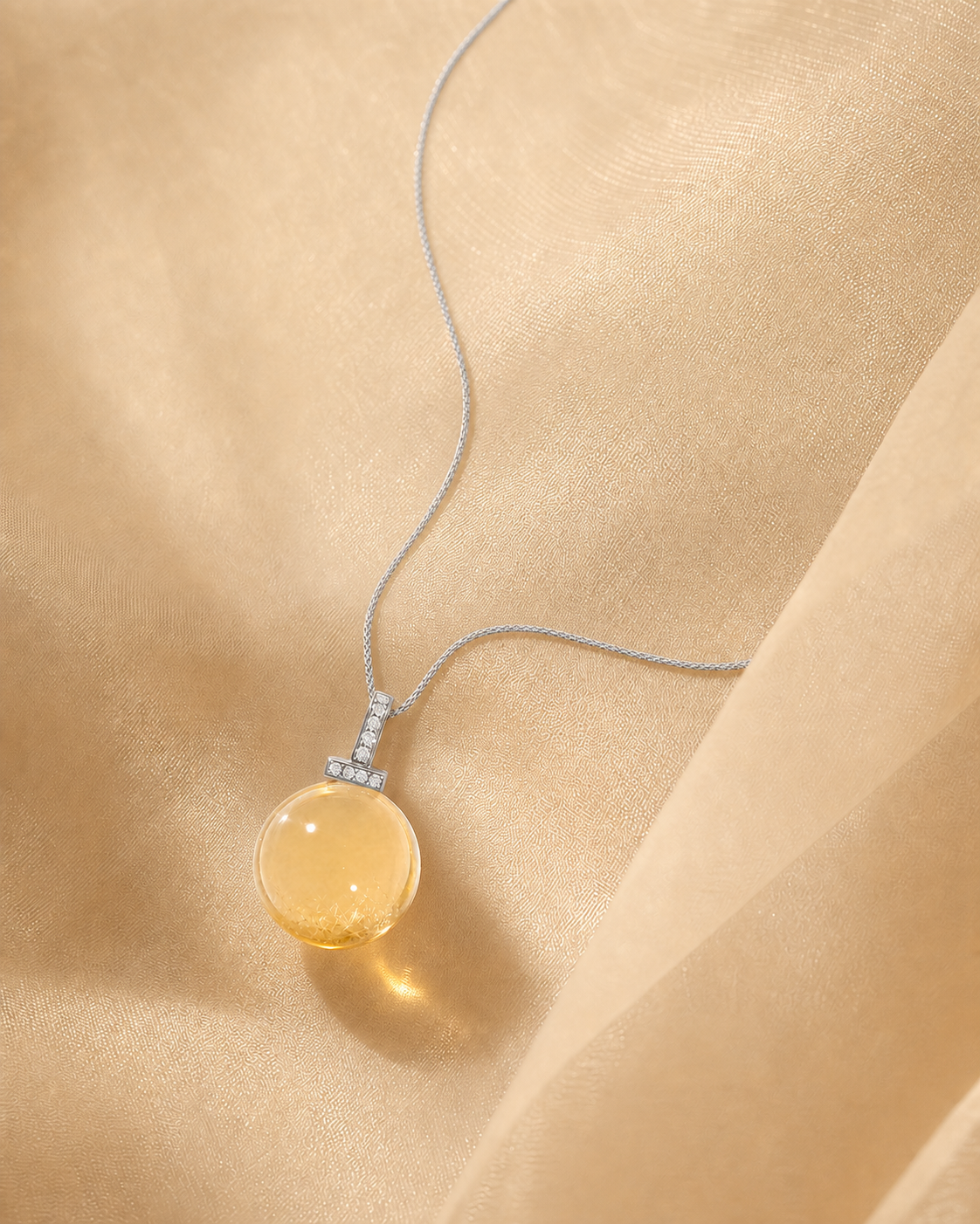 Citrine interchangeable pendant necklace, crystal still-life detail