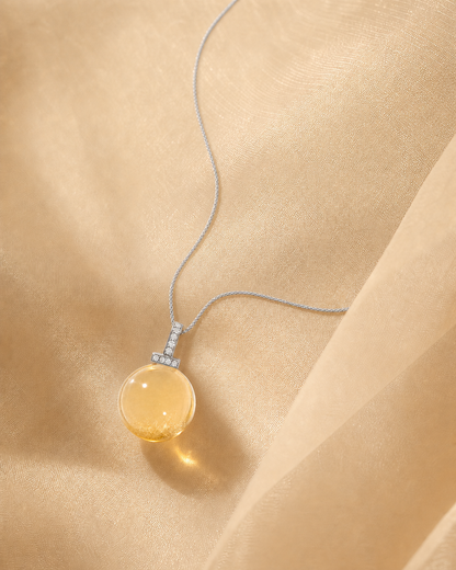 Citrine interchangeable pendant necklace, crystal still-life detail