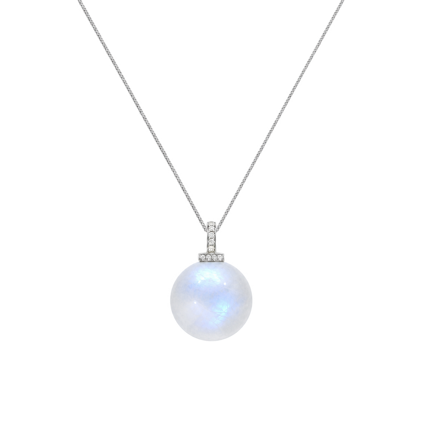 Blue Moonstone interchangeable pendant necklace, front transparent pendant close-up