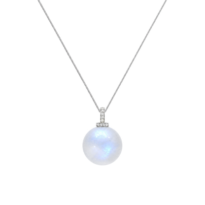 Blue Moonstone interchangeable pendant necklace, front transparent pendant close-up