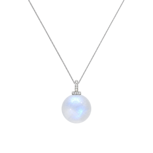 Blue Moonstone interchangeable pendant necklace, front transparent pendant close-up