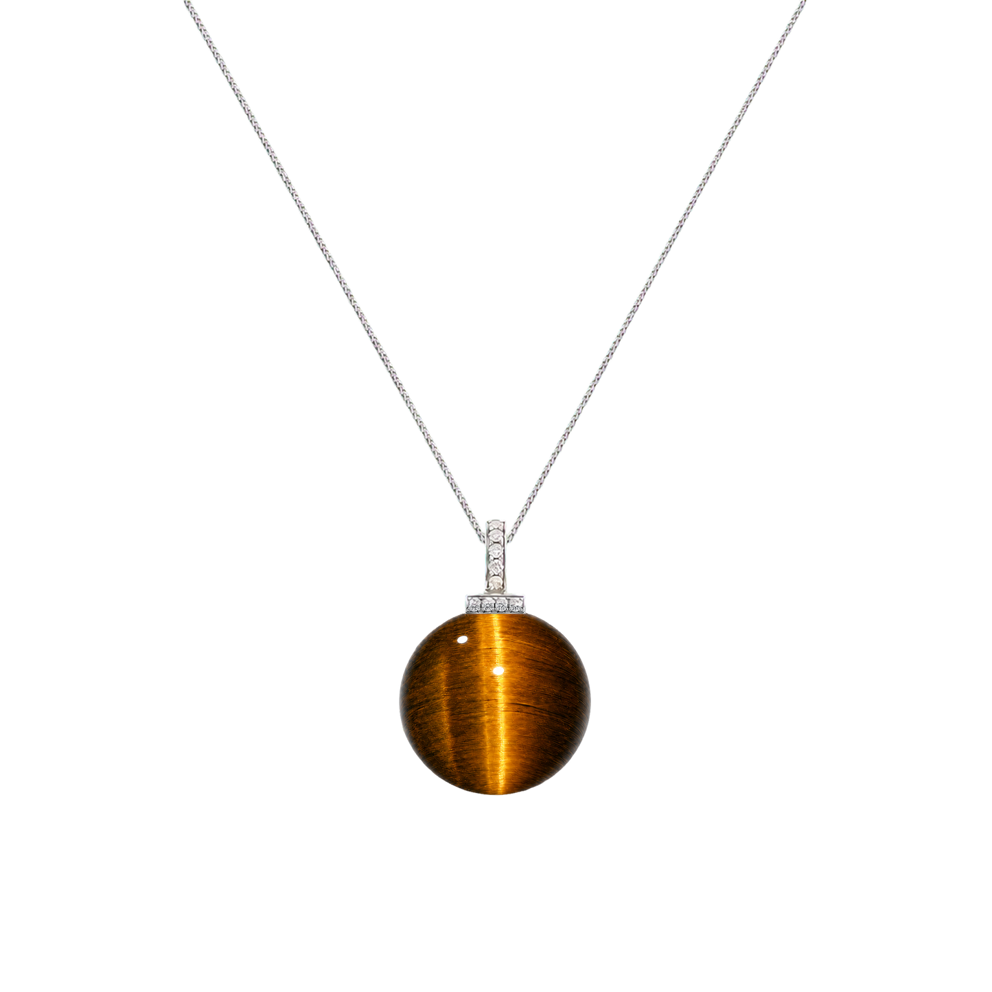 Yellow Tiger’s Eye interchangeable pendant necklace, front transparent pendant close-up