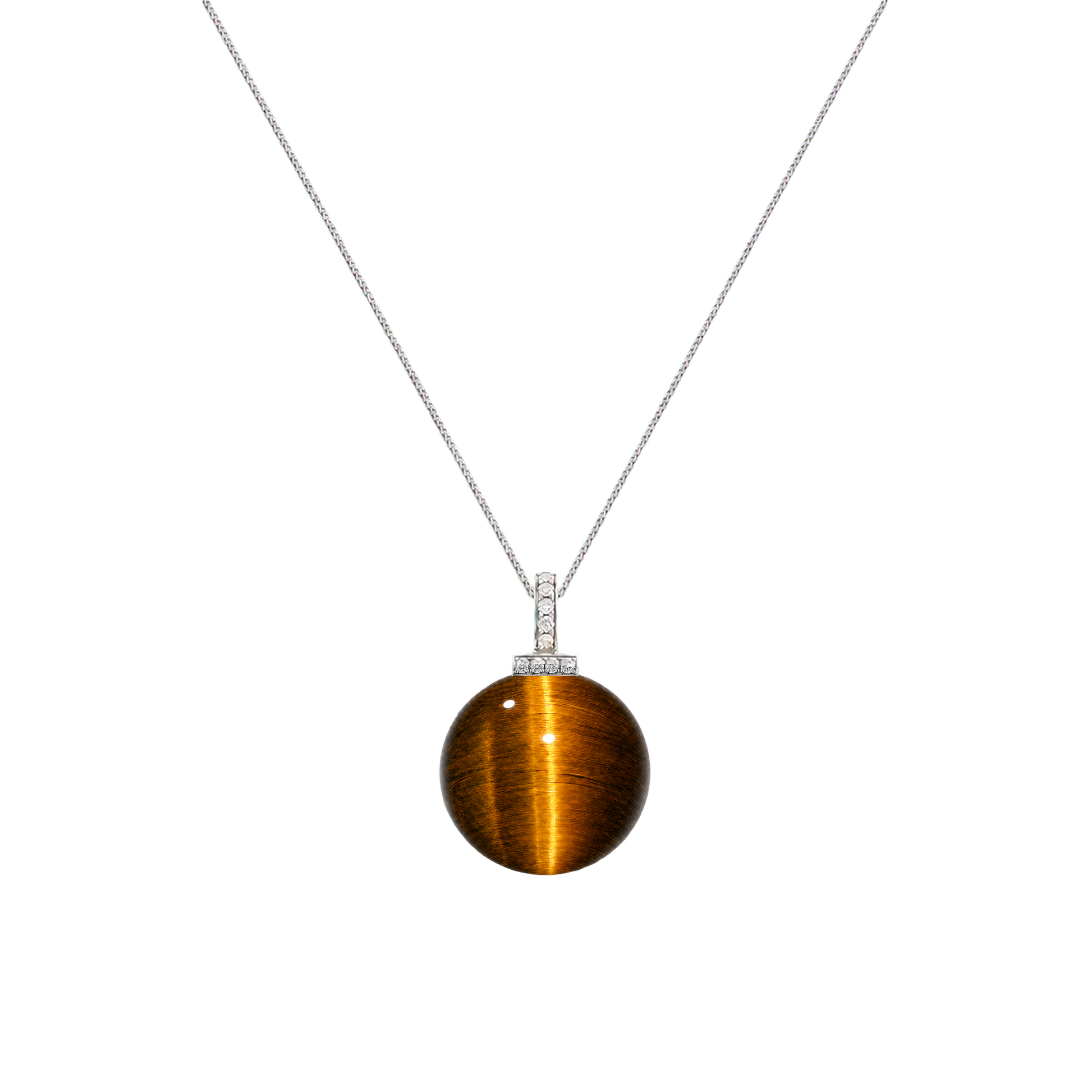Yellow Tiger’s Eye interchangeable pendant necklace, front transparent pendant close-up