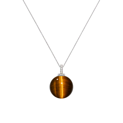 Yellow Tiger’s Eye interchangeable pendant necklace, front transparent pendant close-up