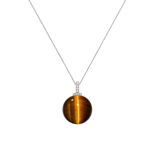 Yellow Tiger’s Eye interchangeable pendant necklace, front transparent pendant close-up