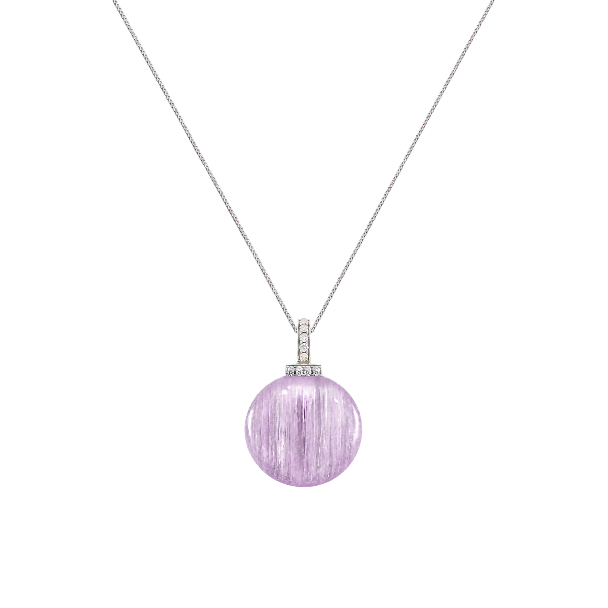 Kunzite interchangeable pendant necklace, front transparent pendant close-up