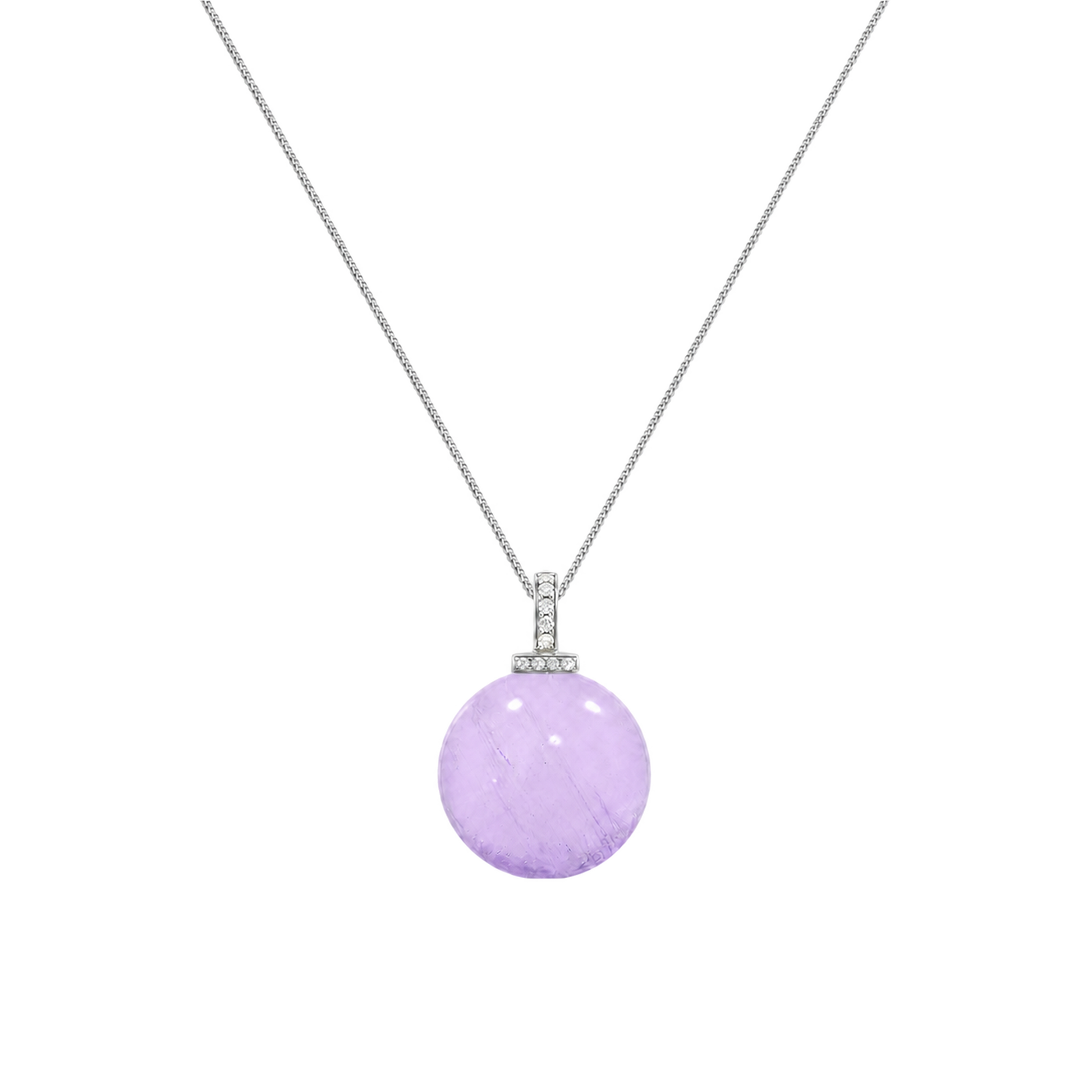 Bolivian Amethyst interchangeable pendant necklace, front transparent pendant close-up