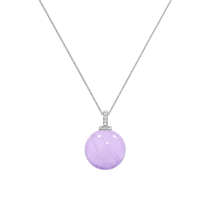 Bolivian Amethyst interchangeable pendant necklace, front transparent pendant close-up