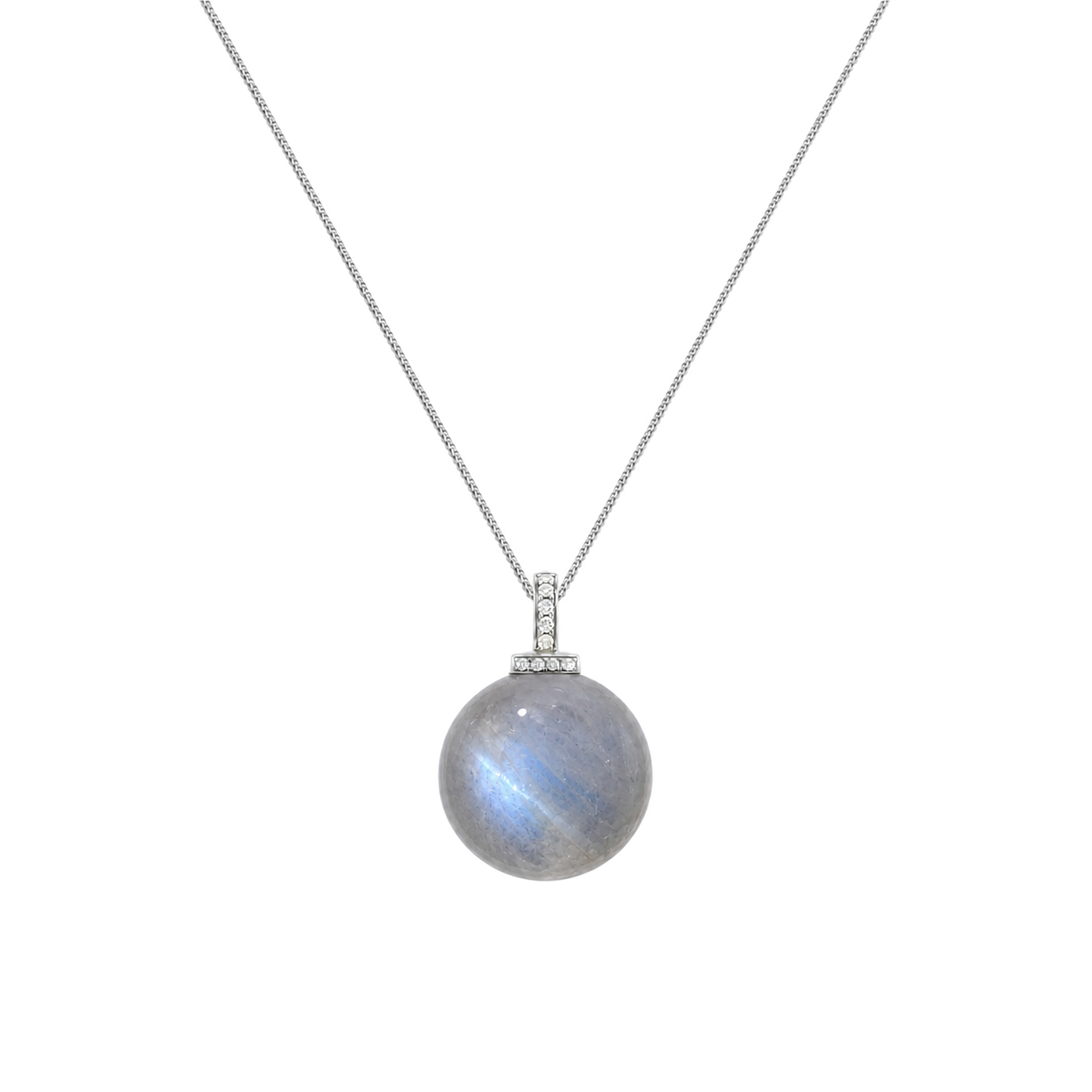 Gray Moonstone interchangeable pendant necklace, front transparent pendant close-up