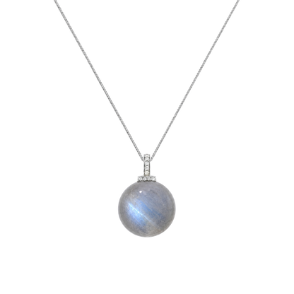 Gray Moonstone interchangeable pendant necklace, front transparent pendant close-up
