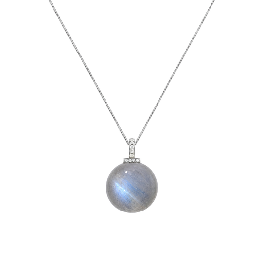 Gray Moonstone interchangeable pendant necklace, front transparent pendant close-up