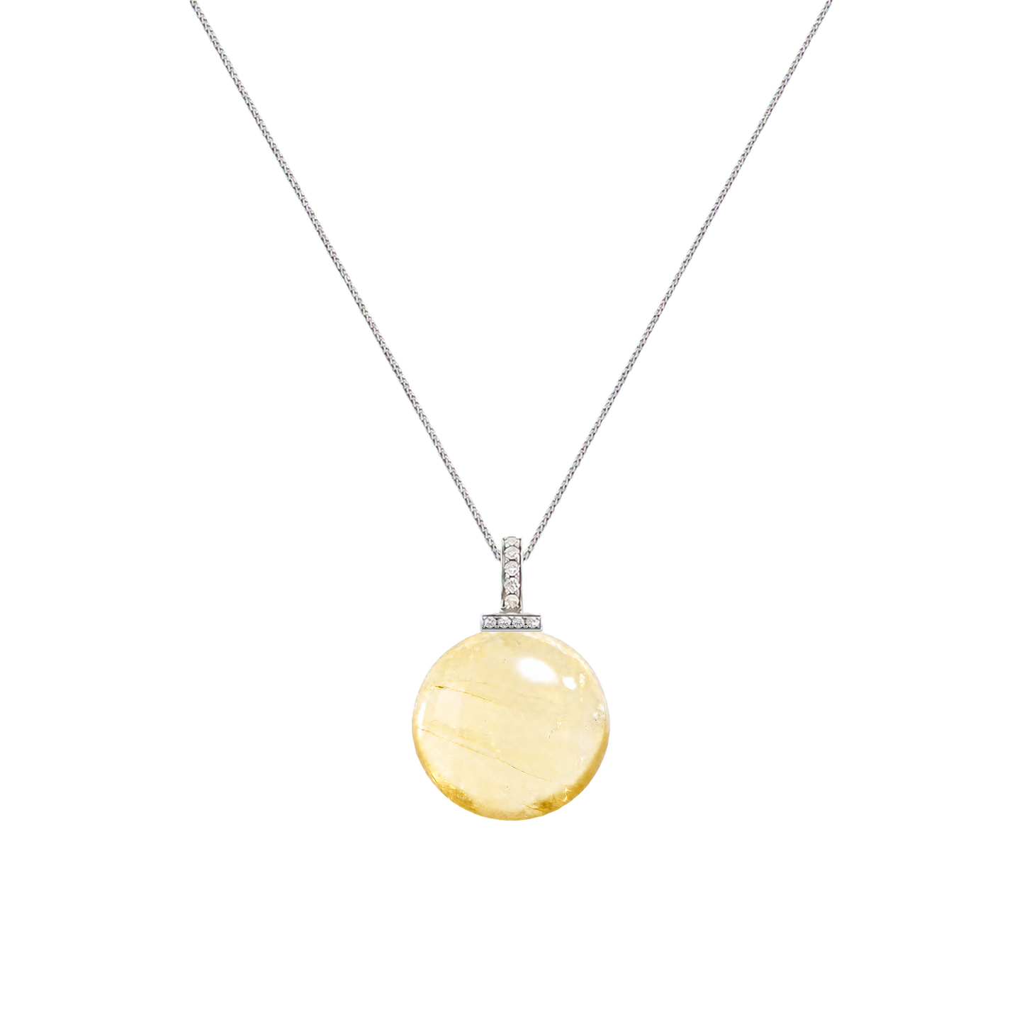 Lemon Citrine interchangeable pendant necklace, front transparent pendant close-up