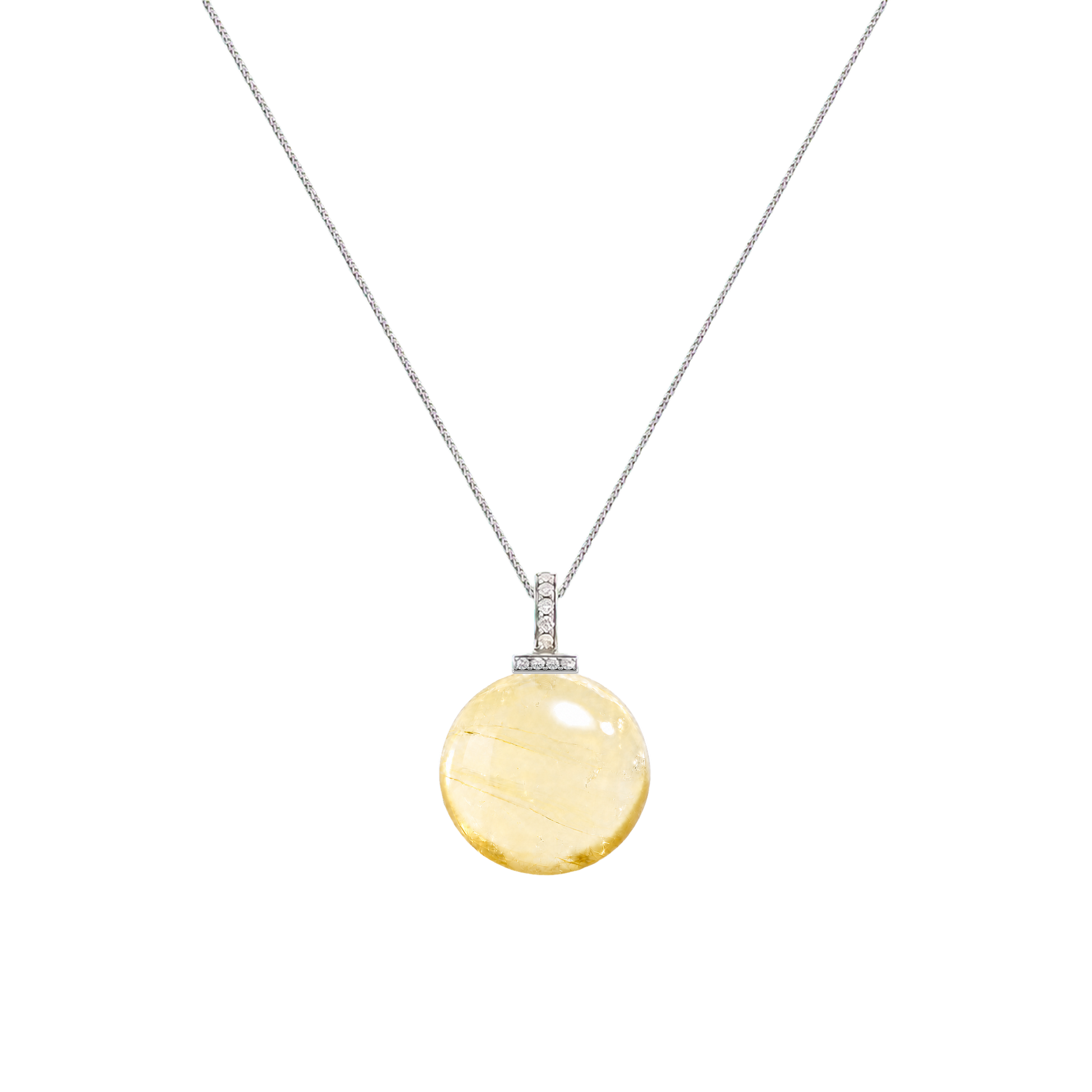Lemon Citrine interchangeable pendant necklace, front transparent pendant close-up