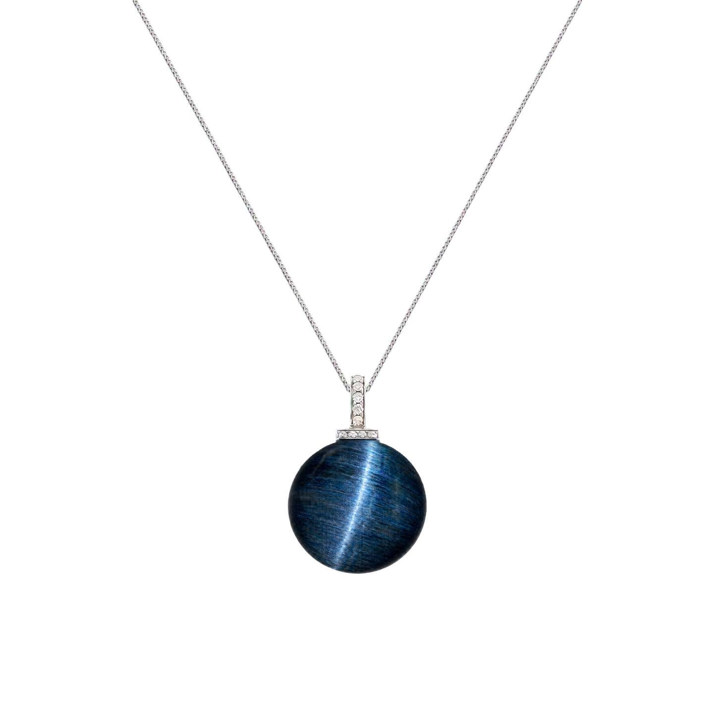 Blue Tiger’s Eye interchangeable pendant necklace, front transparent pendant close-up