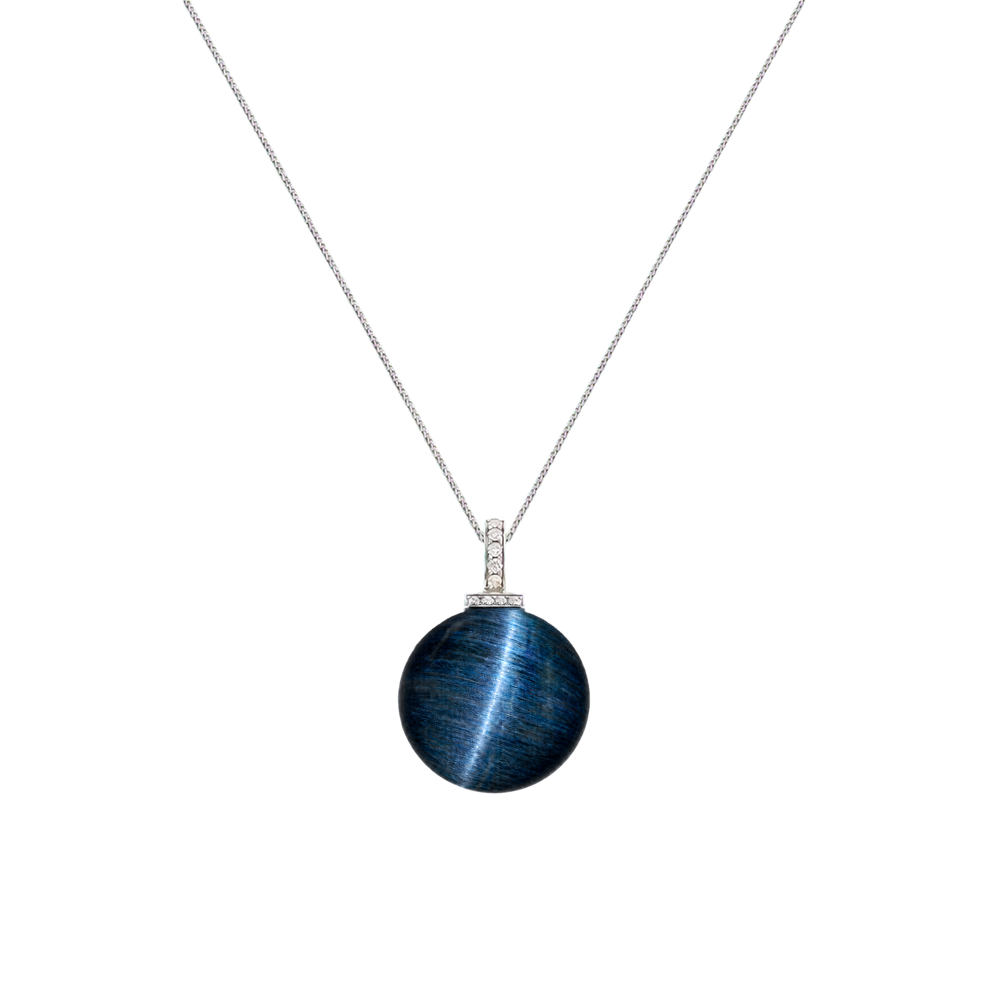 Blue Tiger’s Eye interchangeable pendant necklace, front transparent pendant close-up