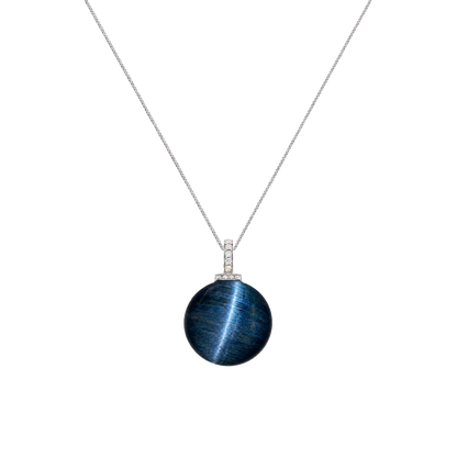 Blue Tiger’s Eye interchangeable pendant necklace, front transparent pendant close-up