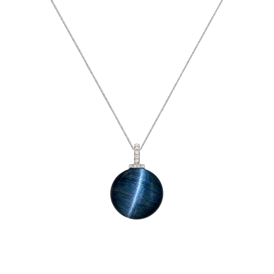 Blue Tiger’s Eye interchangeable pendant necklace, front transparent pendant close-up