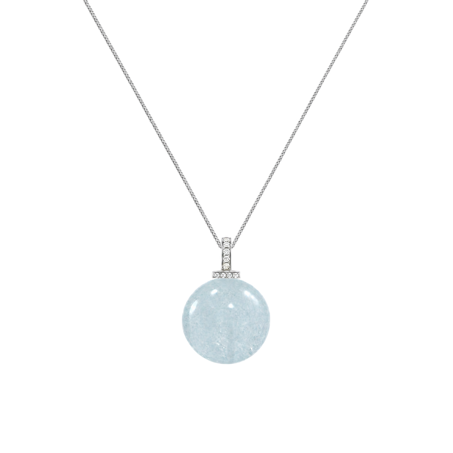 Aquamarine interchangeable pendant necklace, front transparent pendant close-up