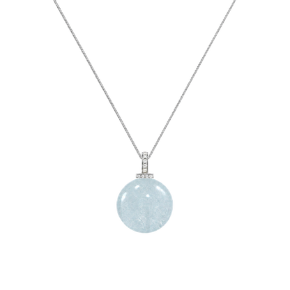 Aquamarine interchangeable pendant necklace, front transparent pendant close-up