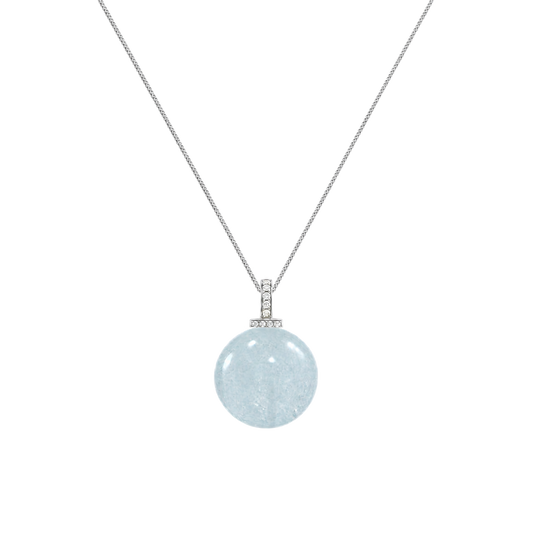 Aquamarine interchangeable pendant necklace, front transparent pendant close-up