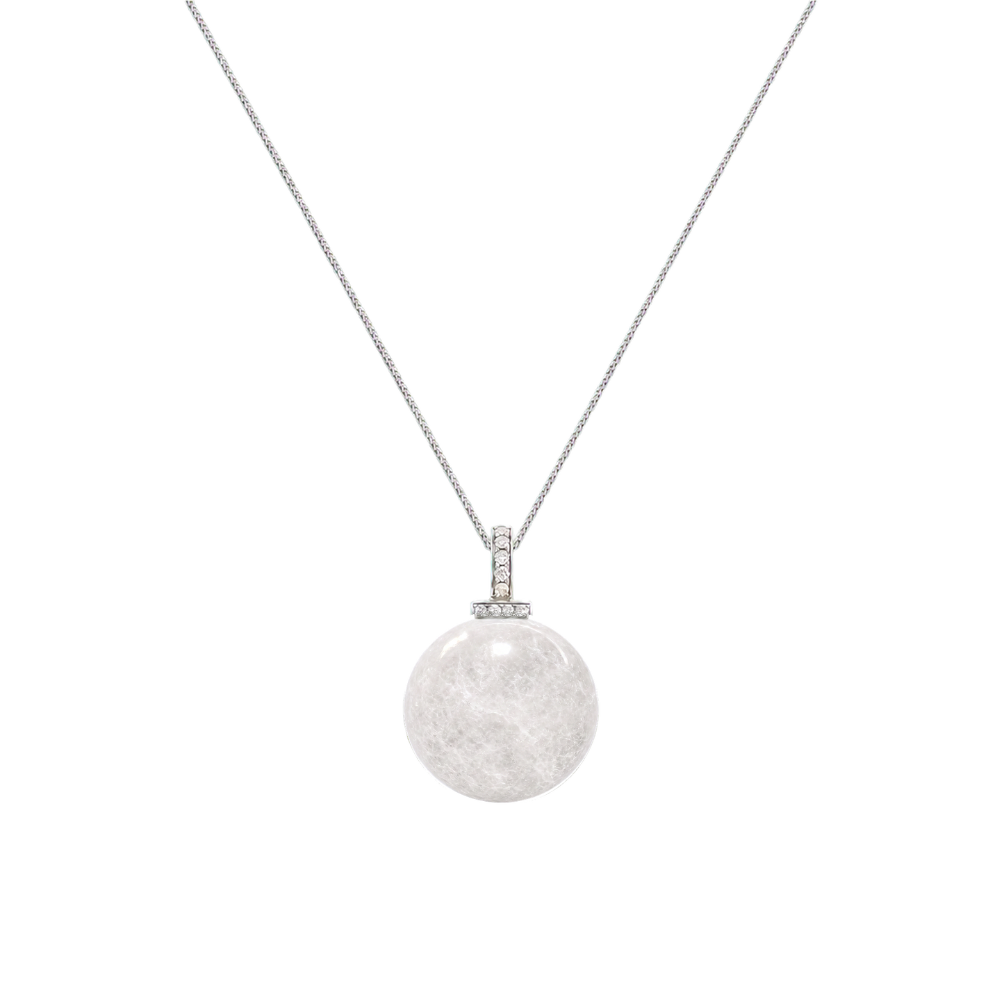 White Phantom Quartz interchangeable pendant necklace, front transparent pendant close-up