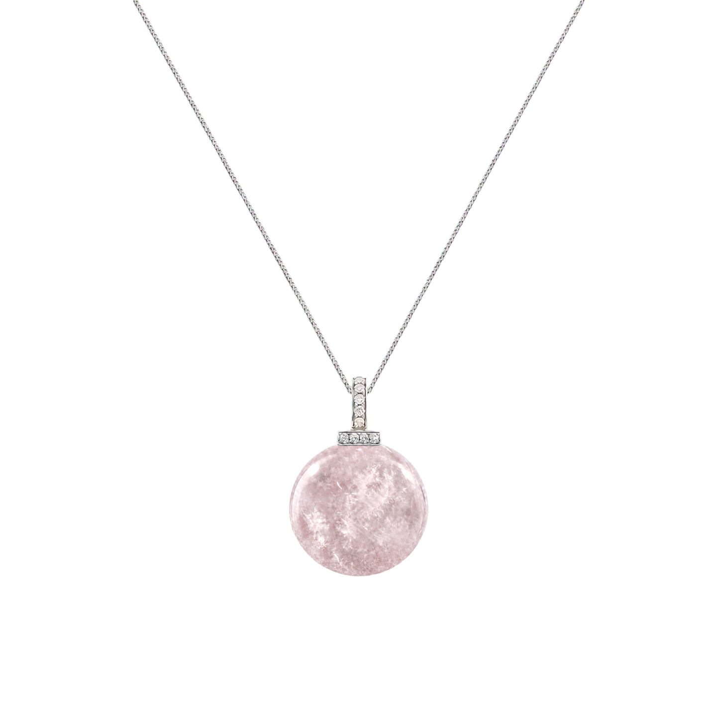 Snow Phantom Quartz interchangeable pendant necklace, front transparent pendant close-up
