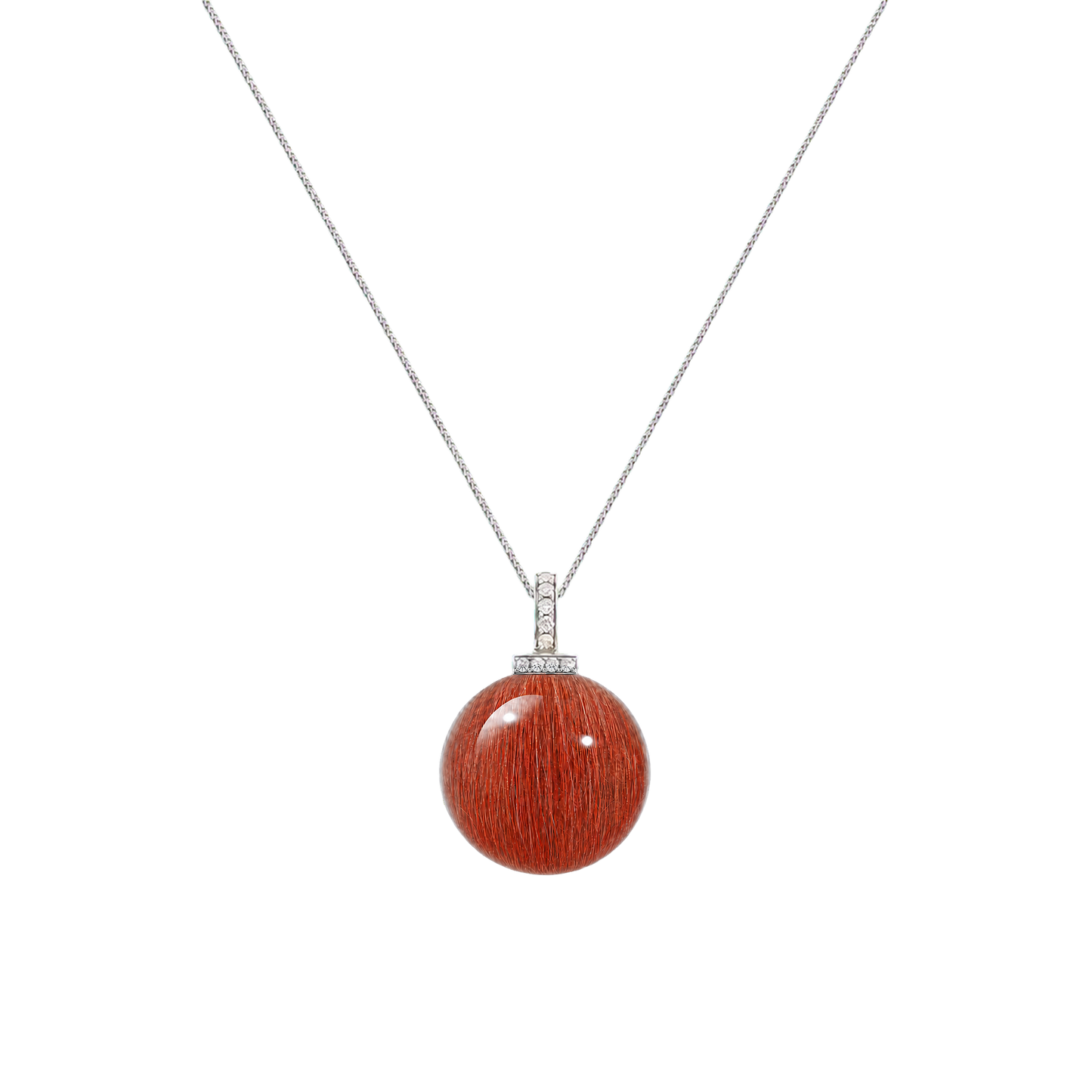 Red Rabbit Hair Quartz interchangeable pendant necklace, front transparent pendant close-up