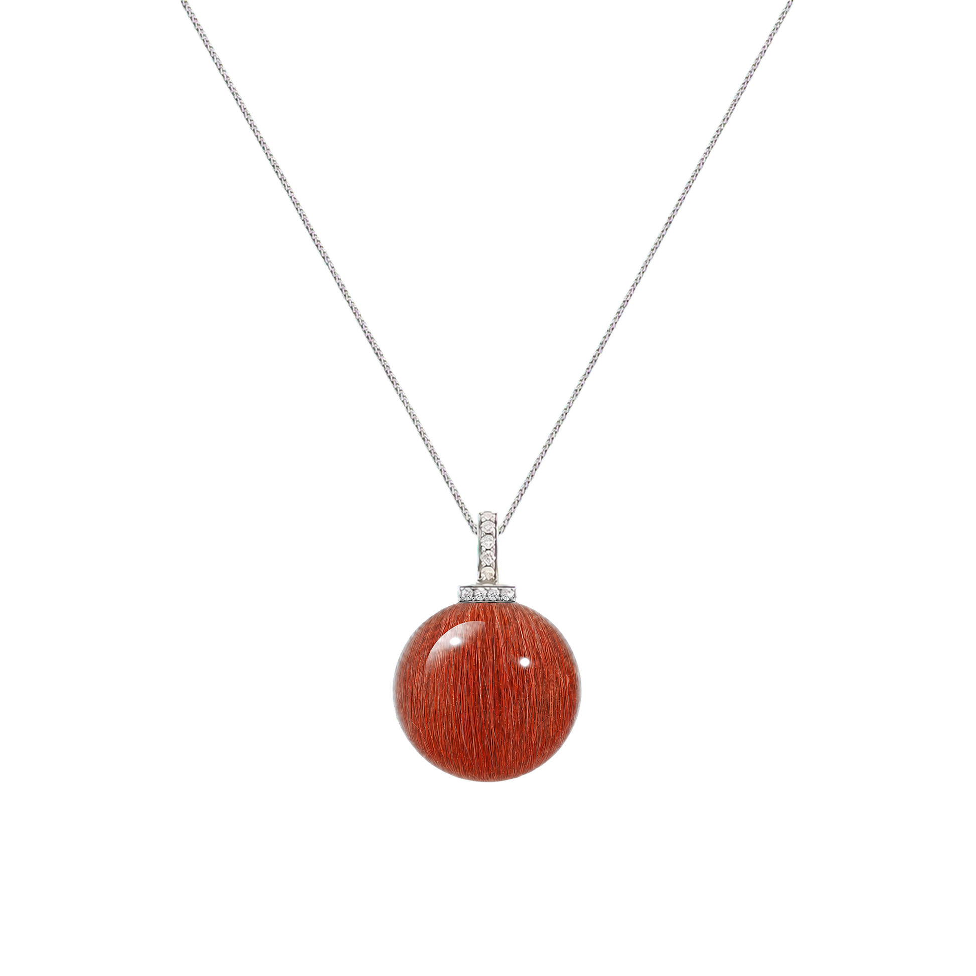 Red Rabbit Hair Quartz interchangeable pendant necklace, front transparent pendant close-up
