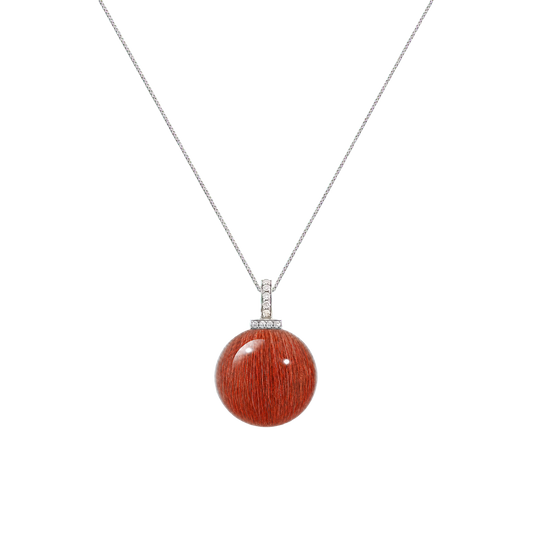 Red Rabbit Hair Quartz interchangeable pendant necklace, front transparent pendant close-up