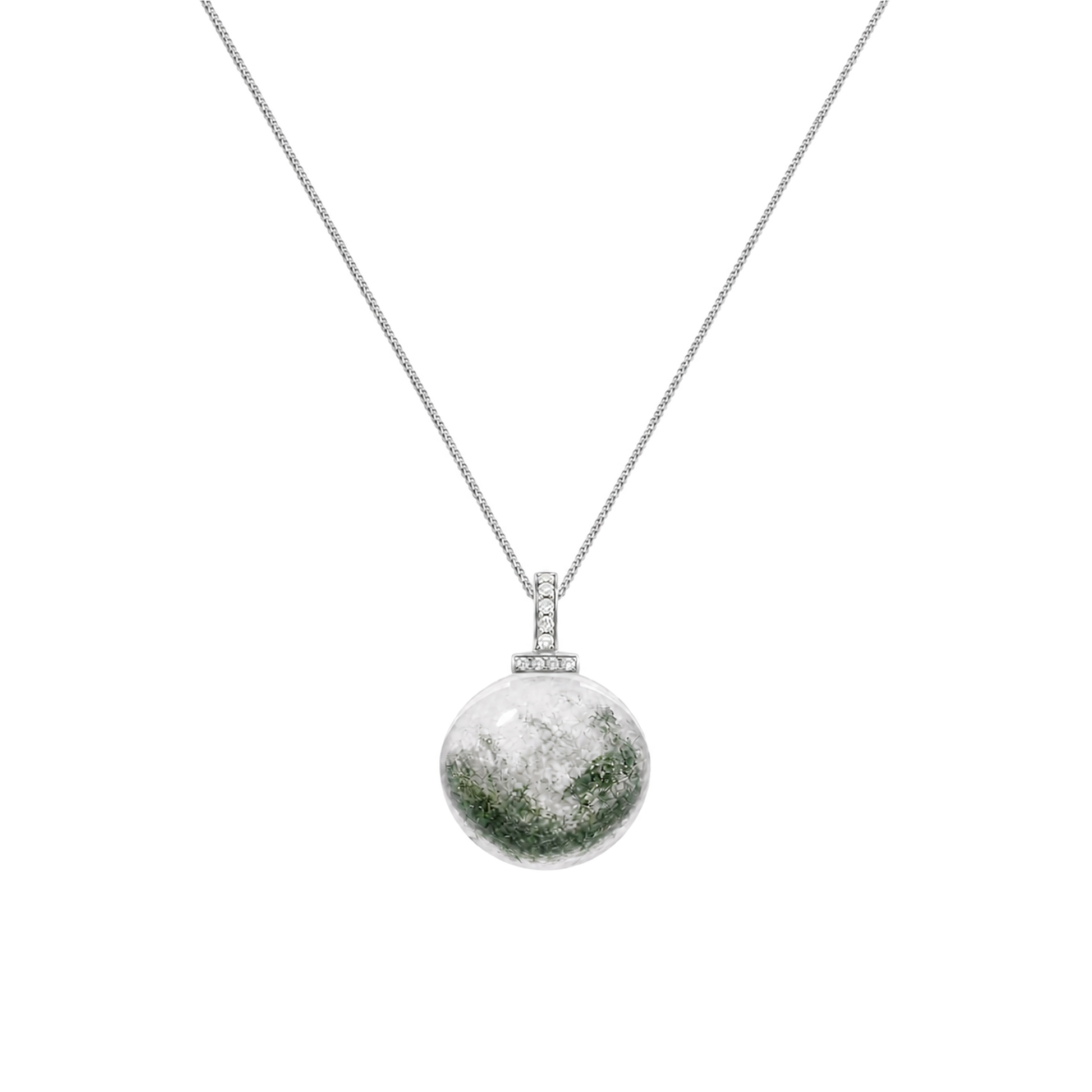 Green Phantom Quartz interchangeable pendant necklace, front transparent pendant close-up